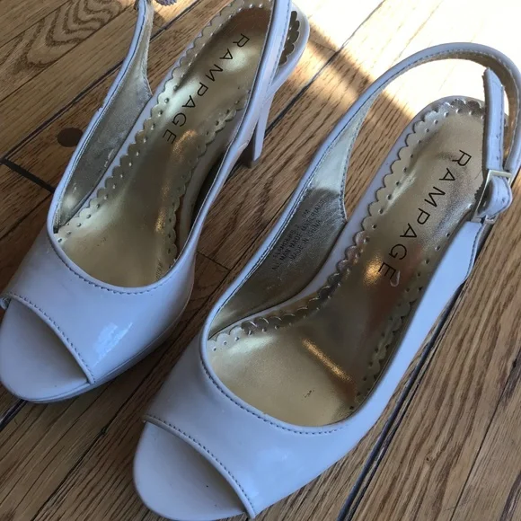6M - Cream Patten Leather Open Toe Heels - Picture 2 of 5